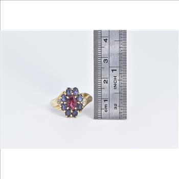 10K Oval Pink Tourmaline Amethyst Halo Diamond Yellow Gold Ring, Size 9