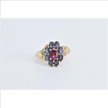 10K Oval Pink Tourmaline Amethyst Halo Diamond Yellow Gold Ring, Size 9
