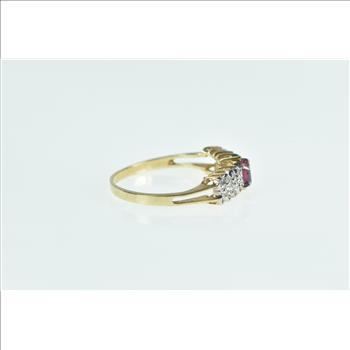 10K Oval Ruby Diamond Vintage Statement Yellow Gold Ring, Size 7