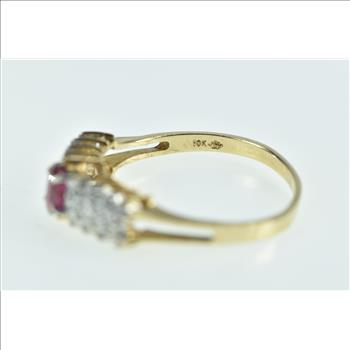 10K Oval Ruby Diamond Vintage Statement Yellow Gold Ring, Size 7