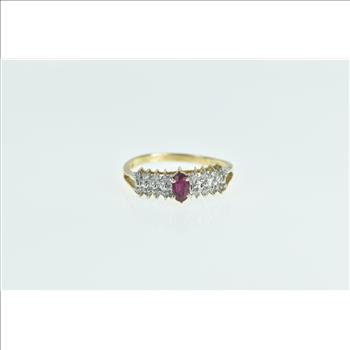 10K Oval Ruby Diamond Vintage Statement Yellow Gold Ring, Size 7