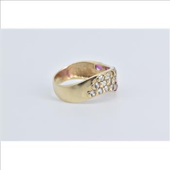 10K Oval Ruby Layered Wavy White Sapphire Band Yellow Gold Ring, Size 8.75