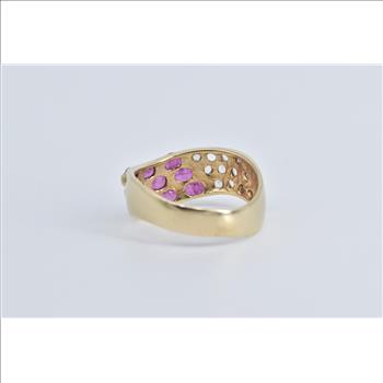 10K Oval Ruby Layered Wavy White Sapphire Band Yellow Gold Ring, Size 8.75
