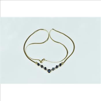 10K Oval Sapphire Diamond Vintage Chevron Yellow Gold Necklace 17.75