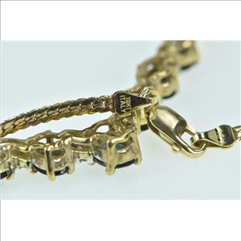 10K Oval Sapphire Diamond Vintage Chevron Yellow Gold Necklace 17.75