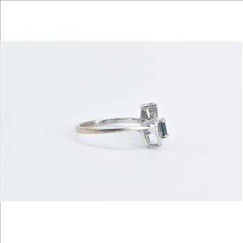 10K Oval Sapphire Diamond Wavy Engagement White Gold Ring, Size 4.75