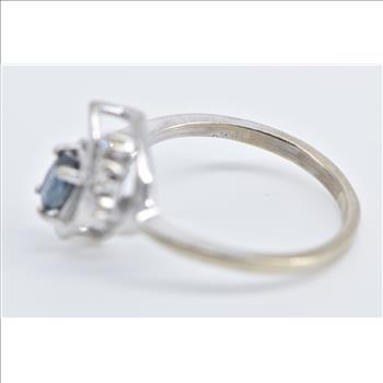 10K Oval Sapphire Diamond Wavy Engagement White Gold Ring, Size 4.75