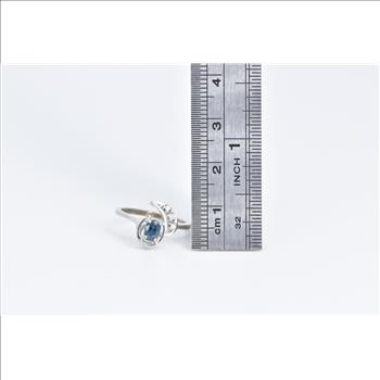 10K Oval Sapphire Diamond Wavy Engagement White Gold Ring, Size 4.75