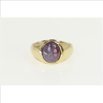 10K Oval Star Ruby Retro Vintage Men's Yellow Gold Ring, Size 10.75