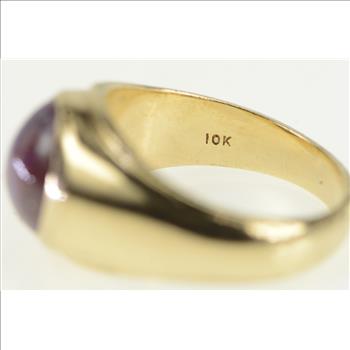 10K Oval Star Ruby Retro Vintage Men's Yellow Gold Ring, Size 10.75