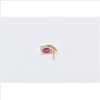 10K Oval Syn. Ruby Diamond Accent Single Stud Yellow Gold Earring