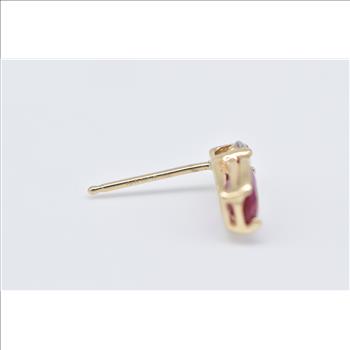 10K Oval Syn. Ruby Diamond Accent Single Stud Yellow Gold Earring