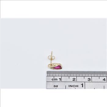 10K Oval Syn. Ruby Diamond Accent Single Stud Yellow Gold Earring