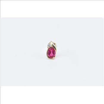 10K Oval Syn. Ruby Diamond Accent Single Stud Yellow Gold Earring