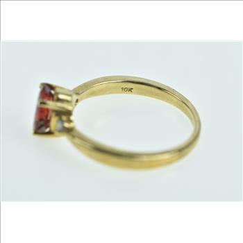 10K Oval Syn. Ruby Diamond Accent Vintage Yellow Gold Ring, Size 8.25