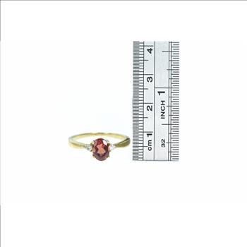 10K Oval Syn. Ruby Diamond Accent Vintage Yellow Gold Ring, Size 8.25
