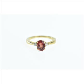10K Oval Syn. Ruby Diamond Accent Vintage Yellow Gold Ring, Size 8.25