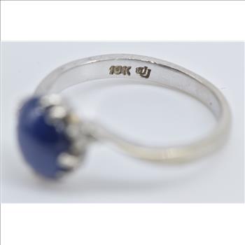 10K Oval Syn. Star Sapphire Vintage Bypass White Gold Ring, Size 4.75