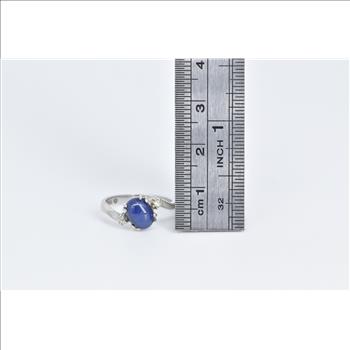 10K Oval Syn. Star Sapphire Vintage Bypass White Gold Ring, Size 4.75