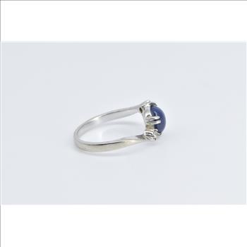 10K Oval Syn. Star Sapphire Vintage Bypass White Gold Ring, Size 4.75