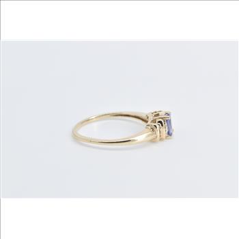 10K Oval Tanzanite Diamond Classic Statement Yellow Gold Ring, Size 8