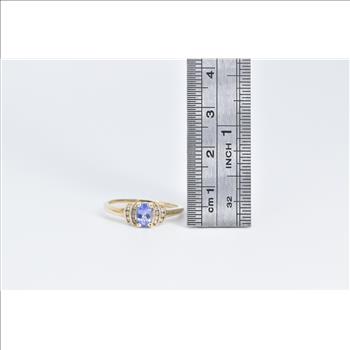 10K Oval Tanzanite Diamond Classic Statement Yellow Gold Ring, Size 8
