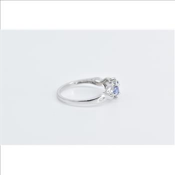 10K Oval Tanzanite Diamond Three Stone Fashion White Gold Ring, Size 7.25