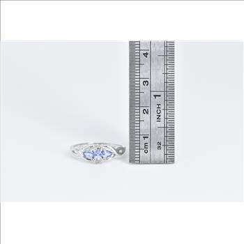 10K Oval Tanzanite Diamond Three Stone Fashion White Gold Ring, Size 7.25