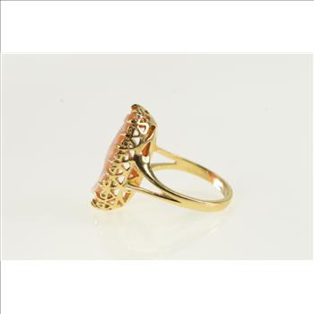10K Oval Vintage Carved Shell Cameo Yellow Gold Ring, Size 6