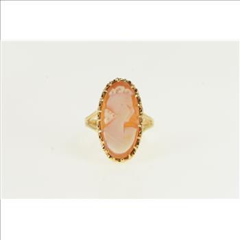 10K Oval Vintage Carved Shell Cameo Yellow Gold Ring, Size 6