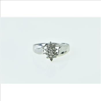 10K Oval Vintage Diamond Cluster Statement White Gold Ring, Size 8