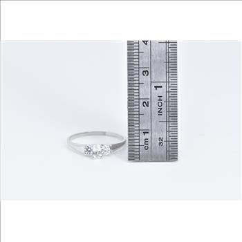 10K Oval White Sapphire Travel Engagement CZ White Gold Ring, Size 7.5
