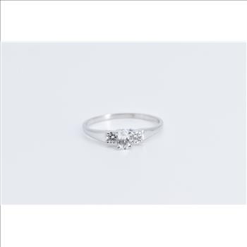 10K Oval White Sapphire Travel Engagement CZ White Gold Ring, Size 7.5