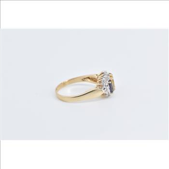 10K Oval Yellow Sapphire Tanzanite Diamond Halo Yellow Gold Ring, Size 6