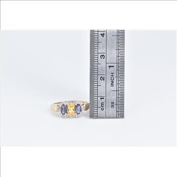 10K Oval Yellow Sapphire Tanzanite Diamond Halo Yellow Gold Ring, Size 6