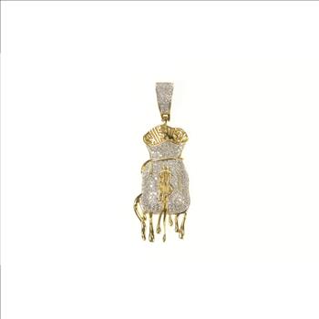 10K Pave Diamond Money Bag Cash Dollar Sign Drip Yellow Gold Pendant