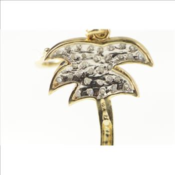 10K Pave Diamond Palm Tree Tropical Dangle Yellow Gold Earrings
