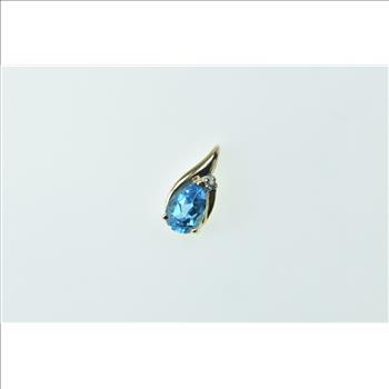10K Pear Blue Topaz Diamond Accent Fashion Yellow Gold Pendant
