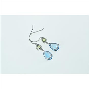 10K Pear Blue Topaz Peridot Dangle Statement White Gold Earrings