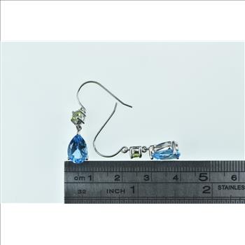 10K Pear Blue Topaz Peridot Dangle Statement White Gold Earrings