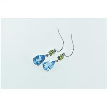 10K Pear Blue Topaz Peridot Dangle Statement White Gold Earrings