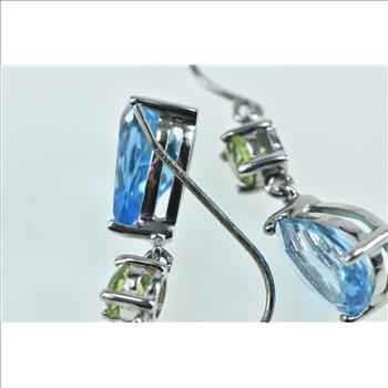 10K Pear Blue Topaz Peridot Dangle Statement White Gold Earrings