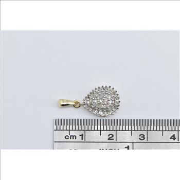 10K Pear Diamond Cluster Tear Drop Statement Yellow Gold Pendant