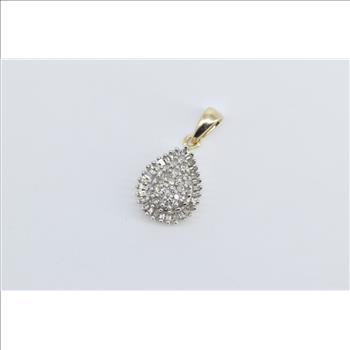 10K Pear Diamond Cluster Tear Drop Statement Yellow Gold Pendant