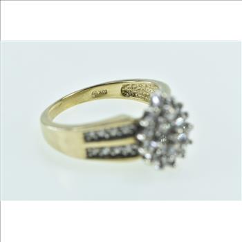 10K Pear Diamond Cluster Vintage Statement Yellow Gold Ring, Size 8.25
