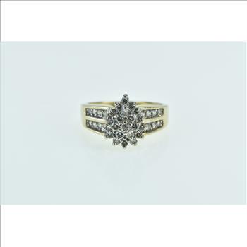 10K Pear Diamond Cluster Vintage Statement Yellow Gold Ring, Size 8.25