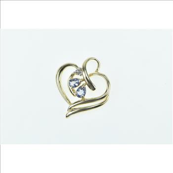 10K Pear Tanzanite Diamond Accent Heart Love Yellow Gold Pendant