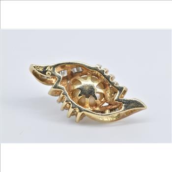 10K Pearl Baguette Diamond Swirl Vintage Statement Yellow Gold Pendant