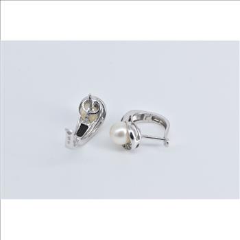 10K Pearl Black Onyx Diamond Hoop Statement White Gold Earrings