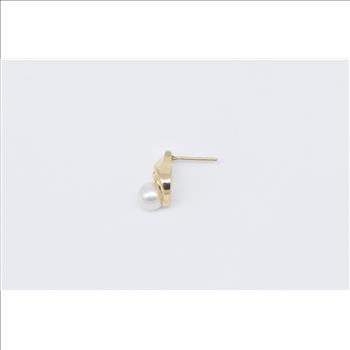 10K Pearl Diamond Accent Vintage Single Stud Yellow Gold Earring